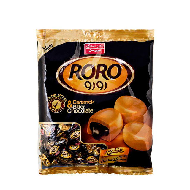 تافی کره‌ای با کرم شکلات تلخ رورو شیرین عسل 400 گرمی