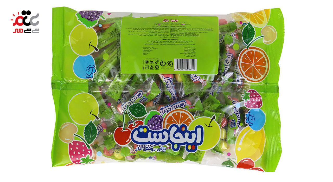 تافی روکش دار اینجاست دراژه مدلcoated candy بسته 400 گرمی
