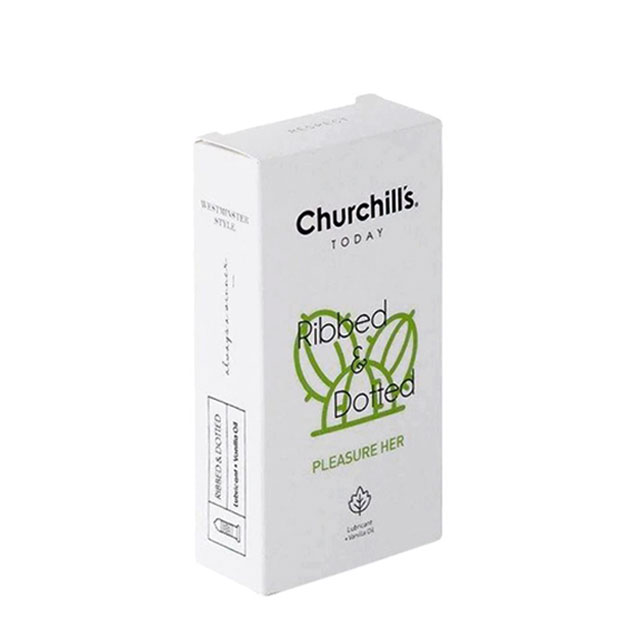 کاندوم خاردار و شیاردار حاوی ماده روان کننده با اسانس وانیل و ضخامت نرمال چرچیلز بسته 12 عددی