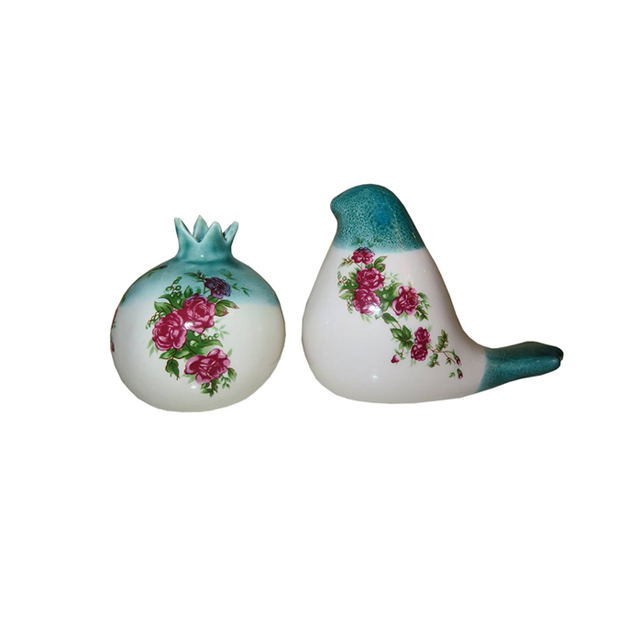 ست گنجشک و انار سرامیکی مدل گل سرخی کد 02