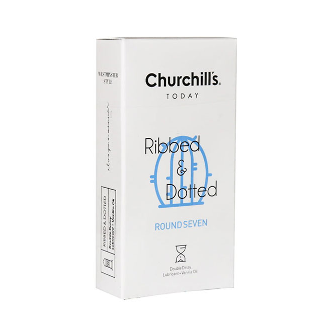 کاندوم تاخیری خاردار و شیاردار با اسانس وانیل چرچیلز بسته 12 عددی