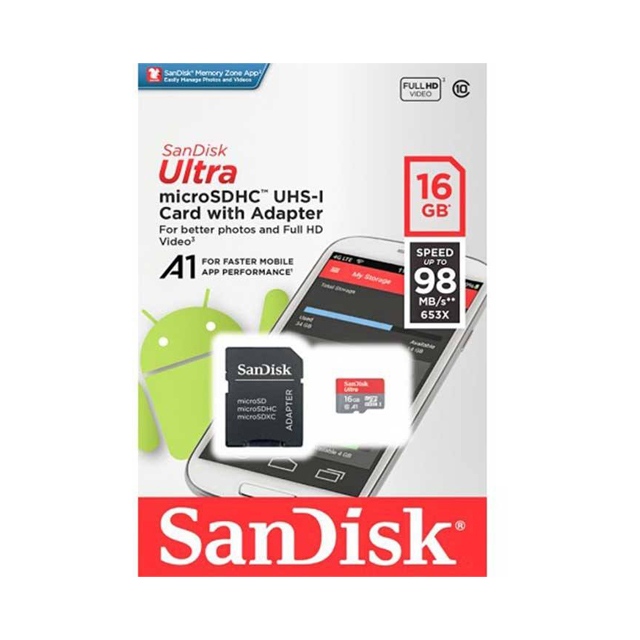 کارت حافظه سن دیسک 16 گیگابایت مدل microSD Ultra A1 کلاس 10