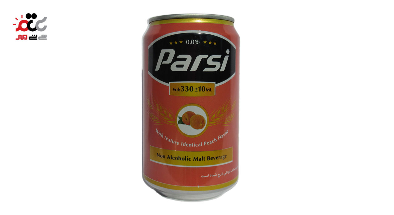 نوشیدنی مالت بدون الکل پارسی با طعم هلو قوطی حجم 330 میلی لیتری