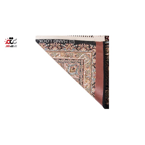 فرش ماشینی دنیای فرش طرح خشتی شکارگاه رنگ زمینه سرمه ای