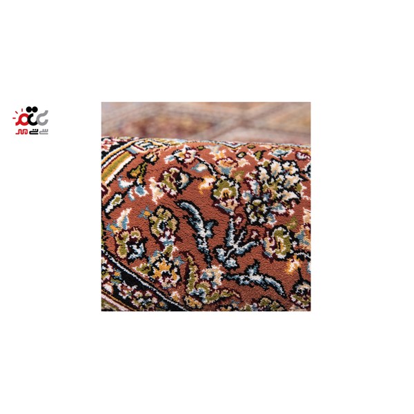 فرش ماشینی دنیای فرش طرح خشتی شکارگاه رنگ زمینه سرمه ای