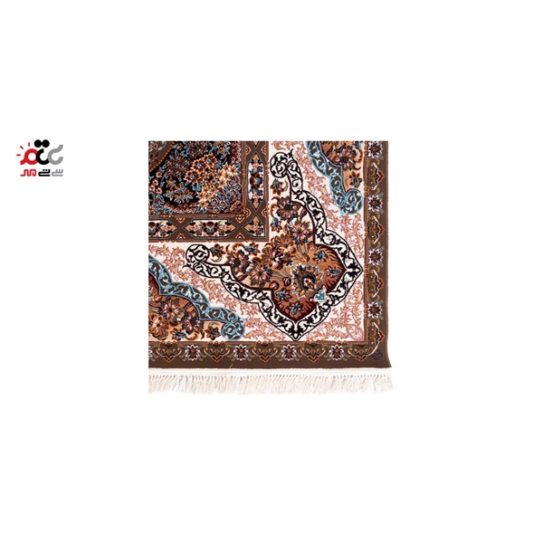 فرش ماشینی دنیای فرش طرح اطلسی رنگ زمینه گردویی