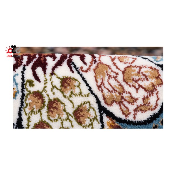فرش ماشینی دنیای فرش طرح چیچک رنگ زمینه سورمه ای