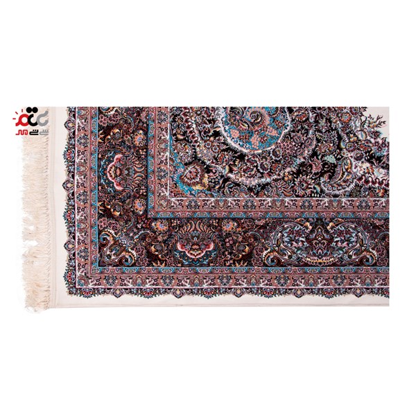 فرش ماشینی دنیای فرش طرح موج مهر زمینه کرم