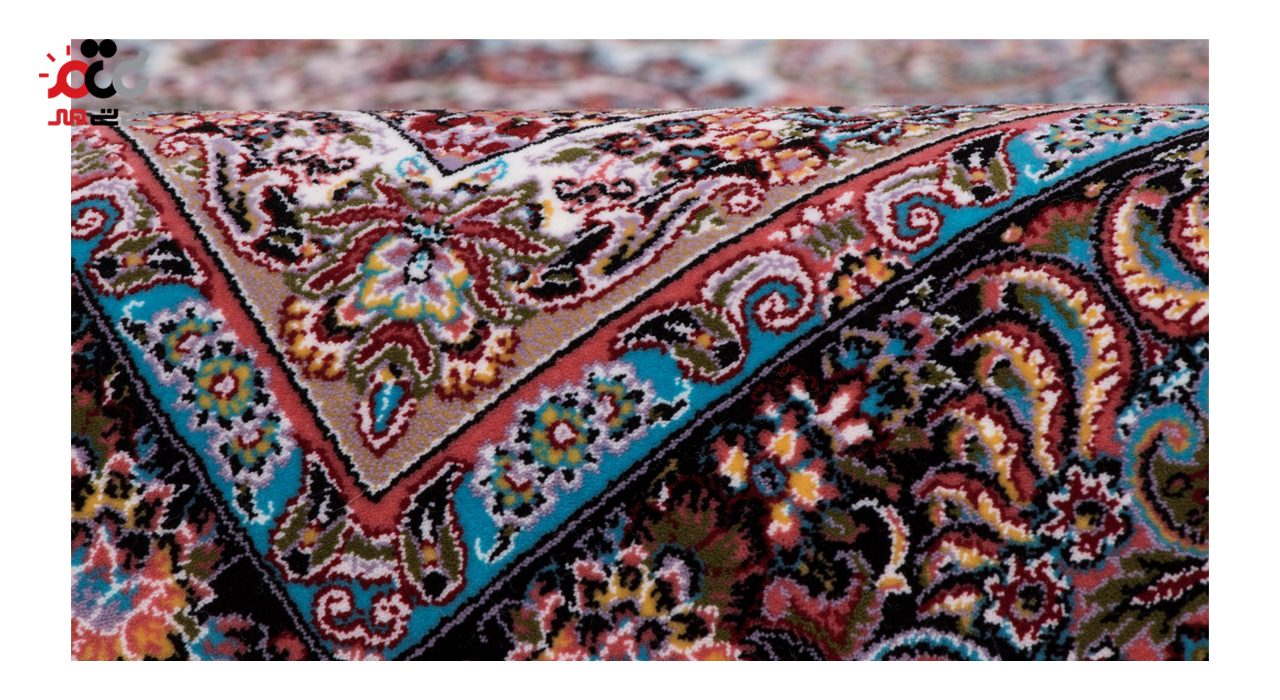 فرش ماشینی دنیای فرش طرح موج مهر زمینه کرم
