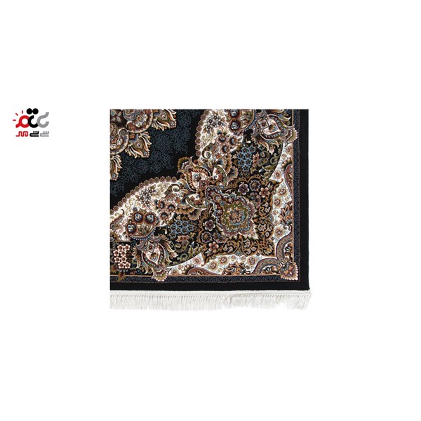 فرش ماشینی دنیای فرش طرح ارکیده رنگ زمینه سورمه ای