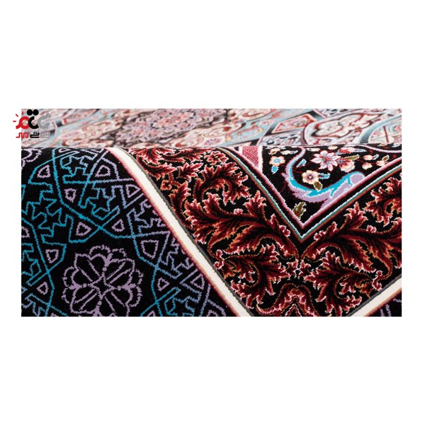 فرش ماشینی دنیای فرش طرح ستایش زمینه سورمه ای