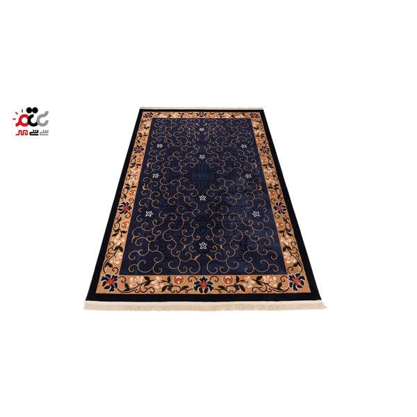 گبه ماشینی دنیای فرش کد 548B زمینه آبی کاربنی