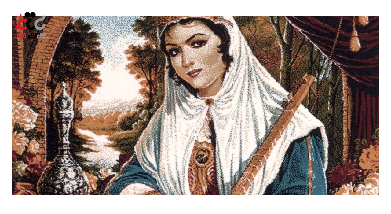  تابلو فرش ماشینی دنیای فرش طرح دختر قاجار کد 109 