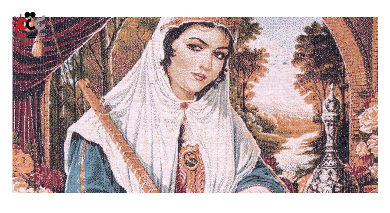  تابلو فرش ماشینی دنیای فرش طرح دختر قاجار کد 109 