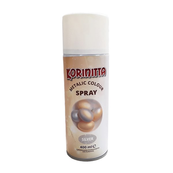 اسپری رنگ خوراکی نقره ای Korinitta حجم 400 میلی لیتری 