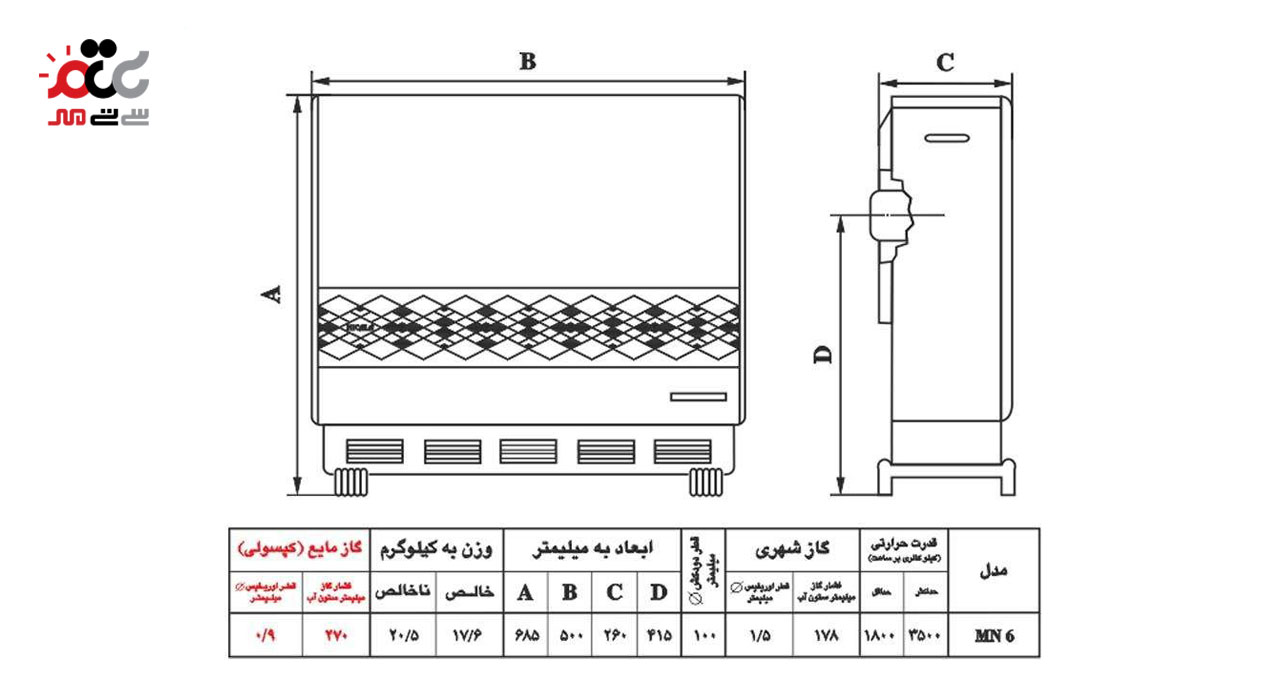 بخاری گازی نیک کالا مدل سحر MN6