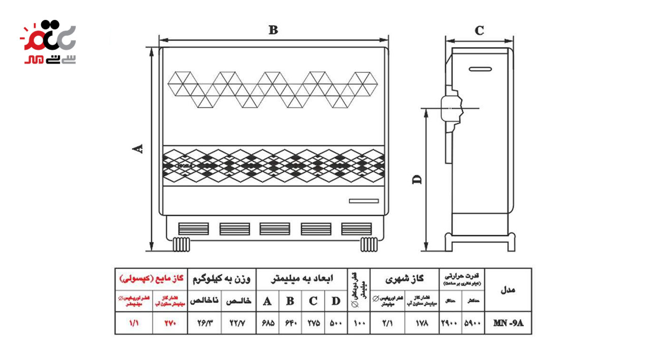 بخاری گازی نیک کالا مدل ایده آل MN9