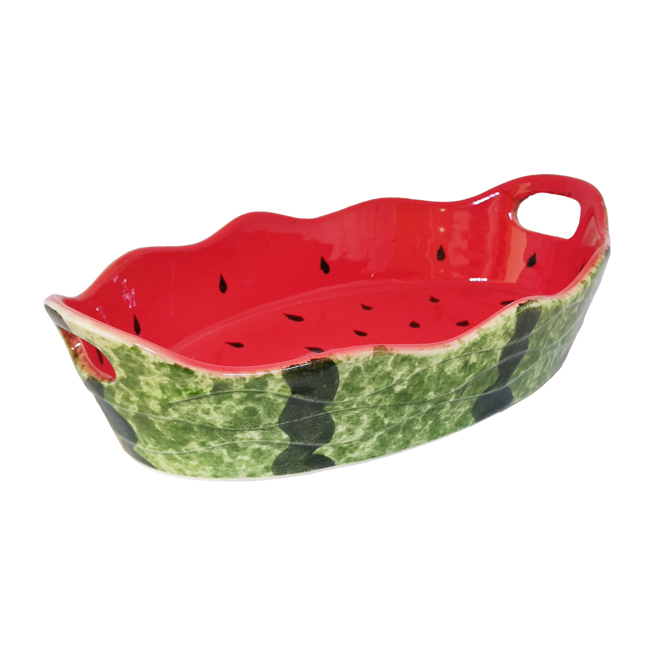 میوه خوری سفالی دسته دار طرح هندوانه شب یلدا کد 05