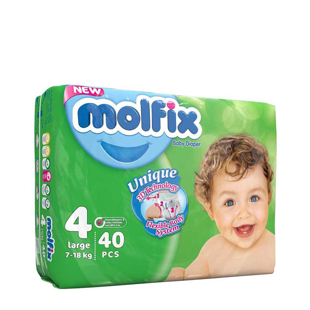 پوشک کامل بچه مولفیکس سایز 4 تعداد 40 عددی