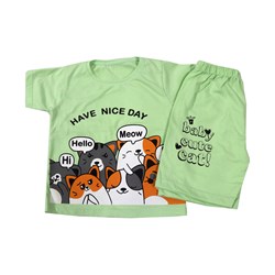 ست تیشرت و شلوارک بچگانه طرح گربه مدل Have Nice Day سایز 40