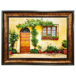 تابلو فرش چاپی طرح خانه باغ کد 10035 سایز 100×50 سانتی متری