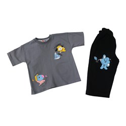 ست تیشرت و شلوار بچگانه طوسی طرح CHIMMY سایز 45