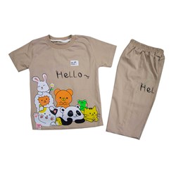 ست تیشرت و شلوارک بچگانه کرم طرح حیوانات مدل HeLLO سایز 45