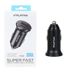شارژر فندکی فست و PD دو پورت VIPLATINA مدل VK16 60W - مشکی (گارانتی 18 ماه تعویض نیکان همراه)