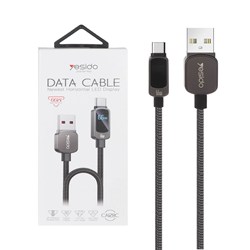 کابل شارژ 1.2 متری فست Yesido Type-C  دارای نمایشگر LED مدل CA128C 66W - مشکی (گارانتی 18 ماه تعویض نیکان همراه)