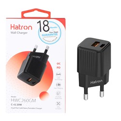 شارژر دیواری فست و PD دو پورت Hatron مدل HWC260GM 20W - مشکی