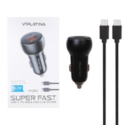 شارژر فندکی PD و فست دو پورت VIPLATINA مدل VK26C 50W به همراه کابل شارژ Type-C To Type-C - مشکی (گارانتی 18 ماه تعویض نیکان همراه)