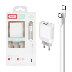 شارژر دیواری PD و فست دو پورت XO مدل XO-L64(EU) 20W به همراه کابل شارژ Type-C - سفید
