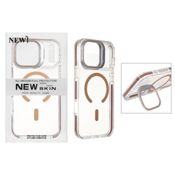 قاب اورجینال New Skin شفاف کریستالی MagSafe لنز استندشو Apple iPhone 17 Pro Max - صحرایی (پک دار)