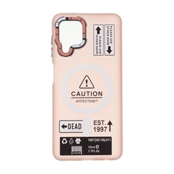 قاب Caution مات طرح مگ سیف دکمه متال Samsung Galaxy A22 4G / M22 / M32 4G / F22 - صورتی