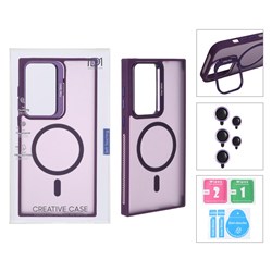 قاب Case Pro لنز آلومینیومی مات Magsafe با ست محافظ لنز رینگی مدل Samsung Galaxy S23 Ultra - بنفش (پک دار)