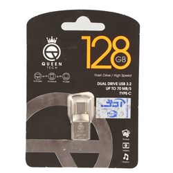 Queen Alpha Dual Drive USB3.2 Type-C Flash Memory (70MB/S) -128GB نقره ای (گارانتی مادام العمر شرکت آی تین)