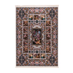 فرش ماشینی دنیای فرش طرح باغ ارم رنگ زمینه کرم