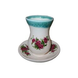 فنجان و نعلبکی سفالی طرح گل سرخی کد 016