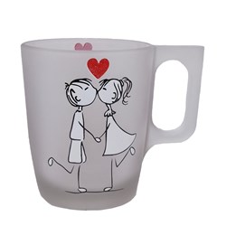 لیوان شیشه ای دسته دار طرح بوسه عاشقانه کد 010